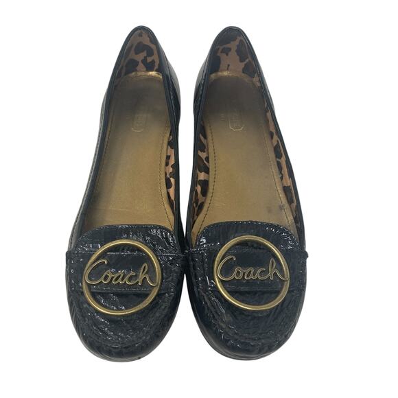 Coach Corina Flats Womens 8.5 Spellout Black Patent Leather Slip On - Picture 8 of 8